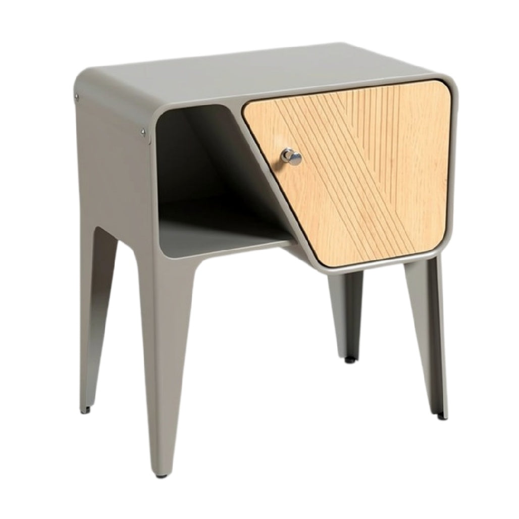 **Moderne Nachttafel met Houten Deur en Minimalistisch Ontwerp**