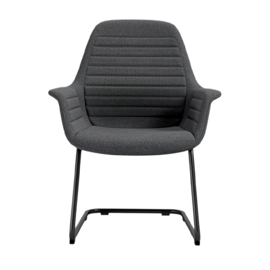 技术标题（荷兰语）：**Moderne Grijze Stoel met Gestreepte Bekleding en Metalen Onderstel**